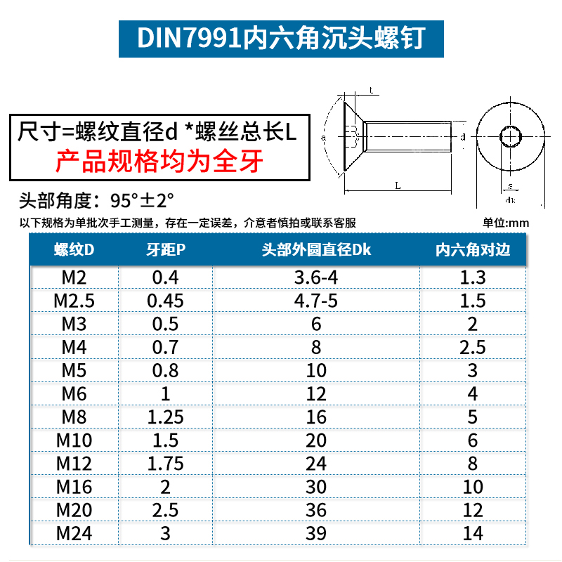 10.9级镀锌沉头内六角螺丝高强度平头平杯螺栓m3m4m5m6m8m10m12 - 图1