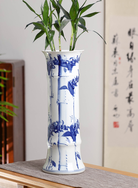 景德镇富贵竹高款电视柜青花瓷瓶
