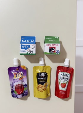 创意冰箱贴袋装零食图案装饰贴纸个性洞洞板入户门食品造型磁性贴