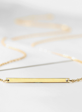 欧美风极简一字横条项链金色