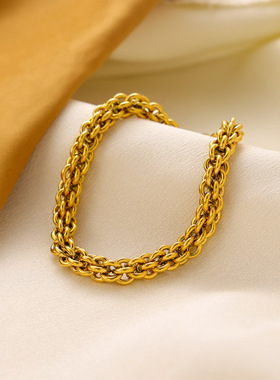 玉米链手链不锈钢真空电镀18K金欧美钛钢ins极简风复古巴粗手链
