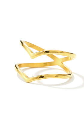 交叉波浪双层爱心戒指极简风组合