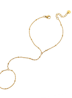 欧美设计款夹珠链手链戒指套链不锈钢钛钢真空镀18K金ins卫星链