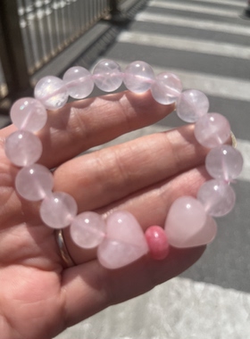 天然粉水晶手串高冰桃花粉屁桃蝴蝶结手链送闺蜜