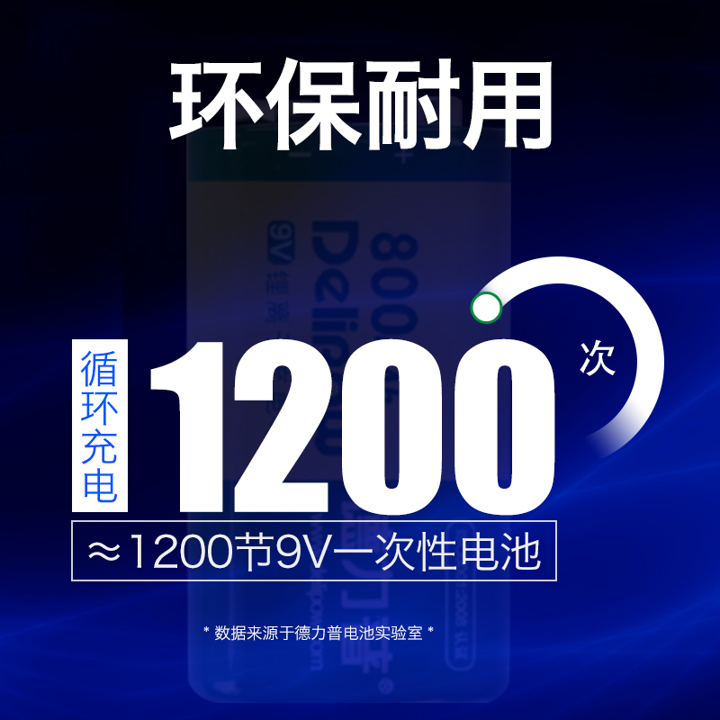 德力普9V充电电池大容量套装万用表方块形6f22充电器可充九伏锂电