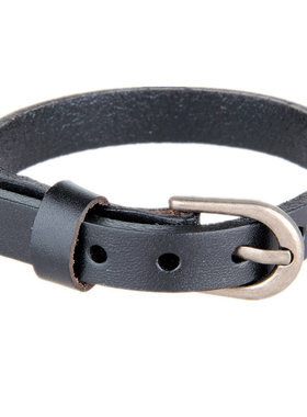 日韩版简约牛皮手带细时尚情侣手链男女光面腕带百搭个性复古手环