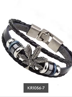 欧美多层编织复古朋克皮绳手串海军风船锚牛皮手链学生男女手绳