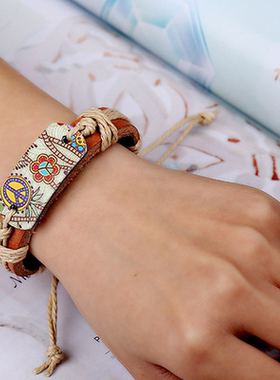 时尚手环男简约饰品麻绳编织牛皮