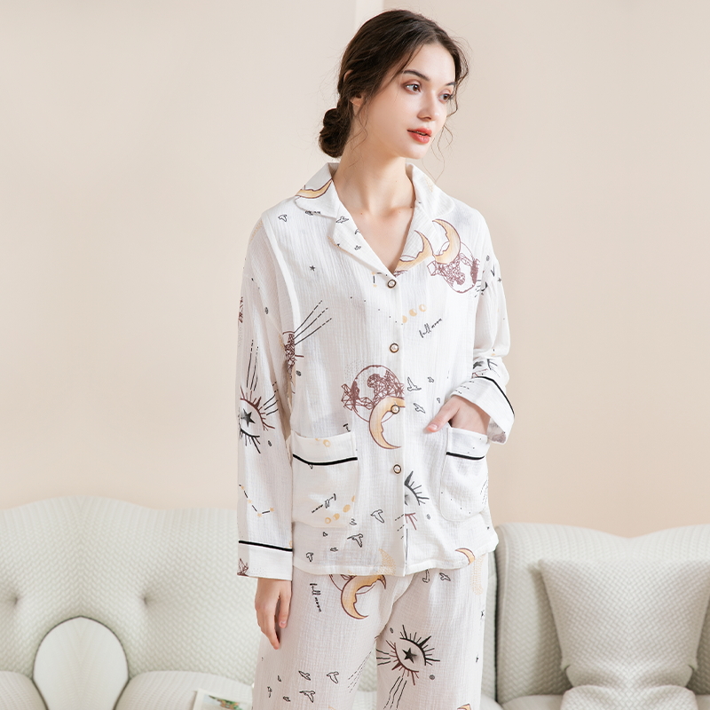 ROVO棉纱月子服孕妈孕妇睡衣哺乳秋装家居服产妇产后喂奶秋季外穿