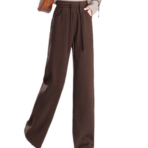 五只白鹅羊毛蚕丝裤垂感直筒6233秋冬休闲裤子加厚阔腿显瘦宽松女 - 图3