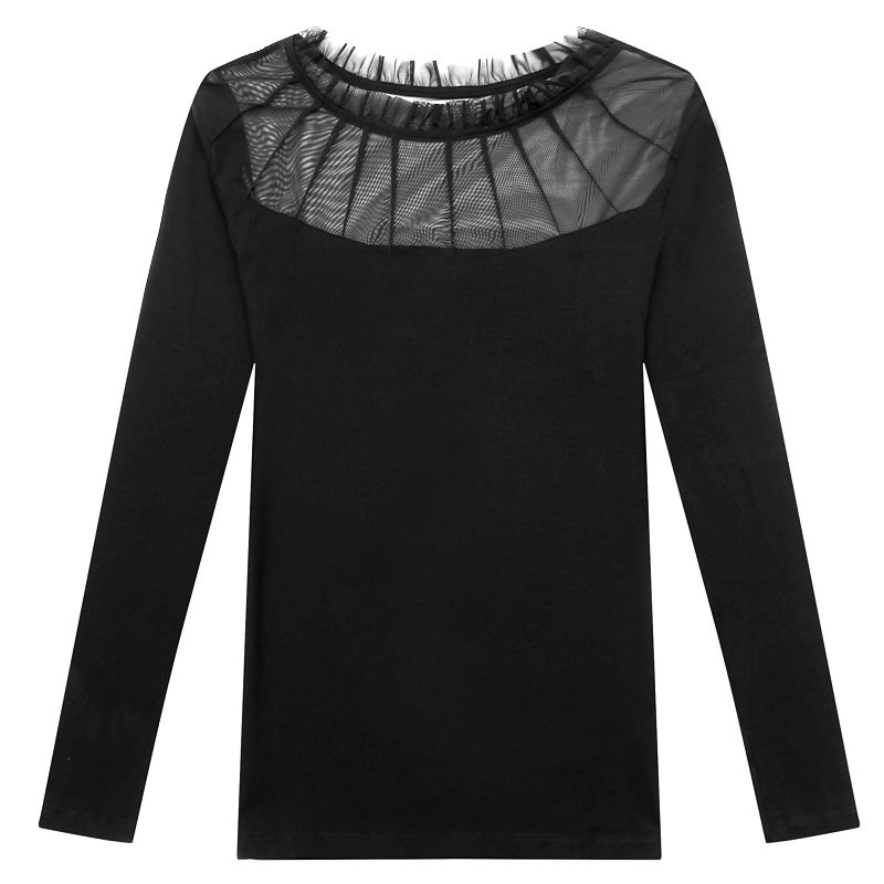 莫代尔半高领网纱蕾丝春秋百搭t恤 德俪歌T恤