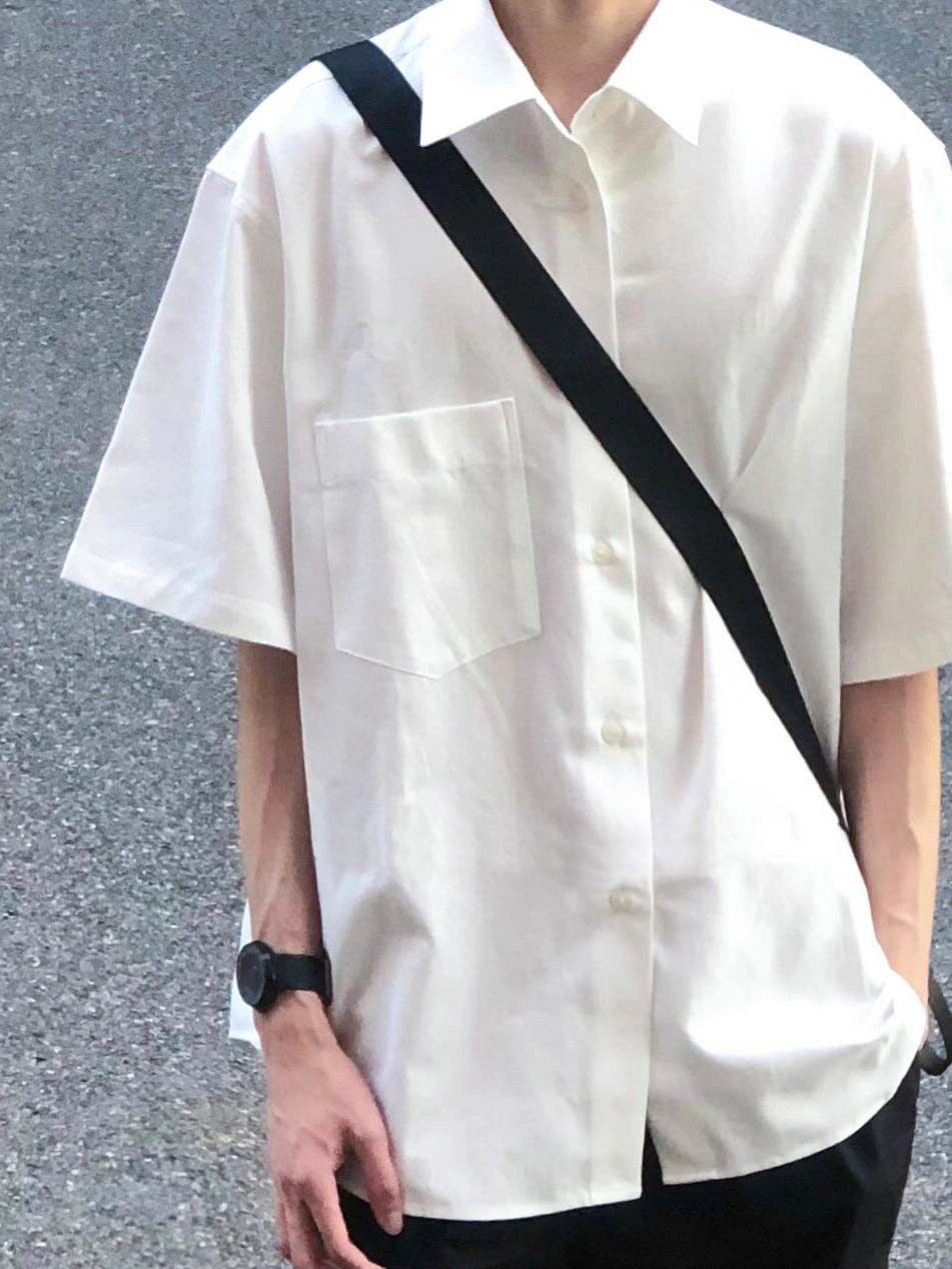 港风潮牌oversize宽松白色衬衫男款夏季休闲潮流痞帅短袖衬衣外套_虎窝淘