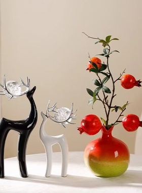 创意石榴陶瓷花瓶摆件感水培插花器桌面艺术装饰红色新年礼物