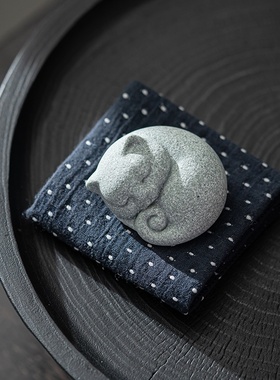 国风青砂石萌趣猫咪可养茶宠动物摆件茶室茶桌茶道茶艺小装饰品