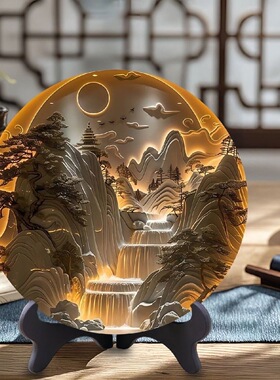 工厂现货古风浮雕立体感派台圆盘摆件书房茶室办公桌摆台创意礼品