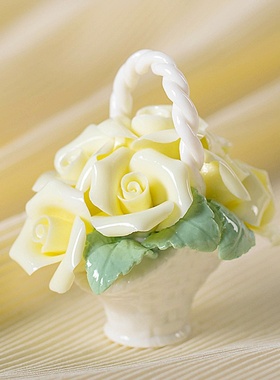 陶瓷手工迷你花篮摆件家居装饰创意花朵茶几客厅桌面仿真花工艺品