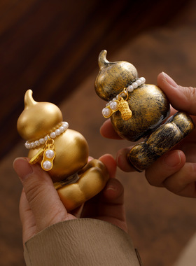 好事花生转转摆件葫芦转转水转印葫芦转转陶瓷底座转转摆件迷你