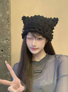 Anngaumee原创小众设计褶皱立体刺猬包头帽保暖防寒针织帽毛线帽
