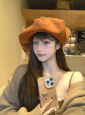 原创小众设计秋冬百搭大头羊毛呢子料大贝雷帽报童帽保暖显脸小