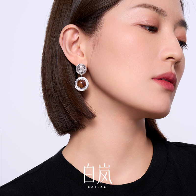 白岚观澜耳坠黄花梨木耳环耳饰女复古轻奢独特设计首饰ED4644 - 图1
