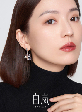 白岚朝露耳钉女水晶耳环