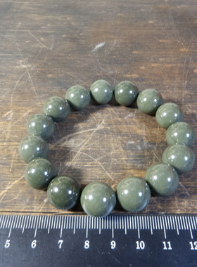 10287号 新疆和田玉豆青手链  14MM 有证书