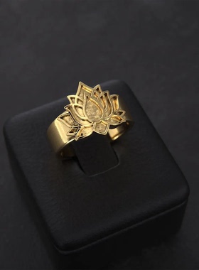 纯银暗黑莲花开口情侣对戒立体款