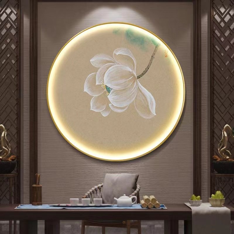 荷花新中式圆形装饰画轻奢玄关书房禅意灯画茶室水墨意境莲花圆画,淘宝优惠券,粉丝福利购,淘宝优惠卷