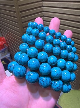 绿松石网花圆珠手串 铁线纹路单圈手链文玩男女装饰饰品