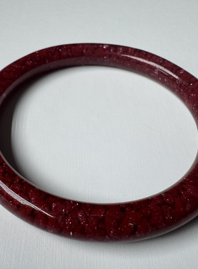 3号朱砂原矿晶体手镯女款本命年原石晶体透光颗粒紫金砂宽版镯子