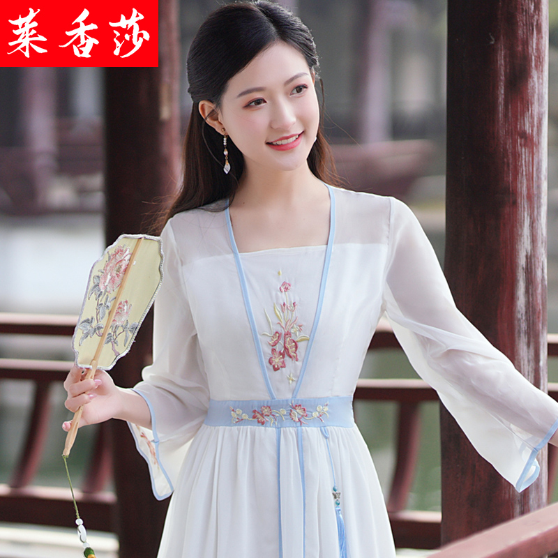 古装采耳衣服美容师服装茶服茶艺师工作服女中国风汉服改良连衣裙 - 图2