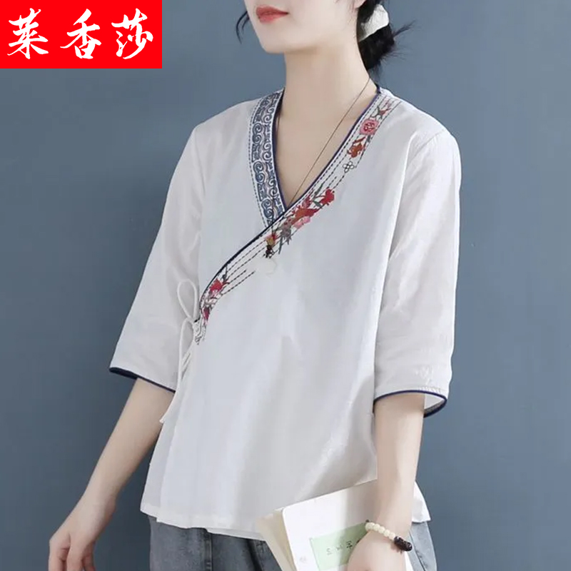 夏季中国风禅意茶禅服中式唐装汉服 莱香莎上衣