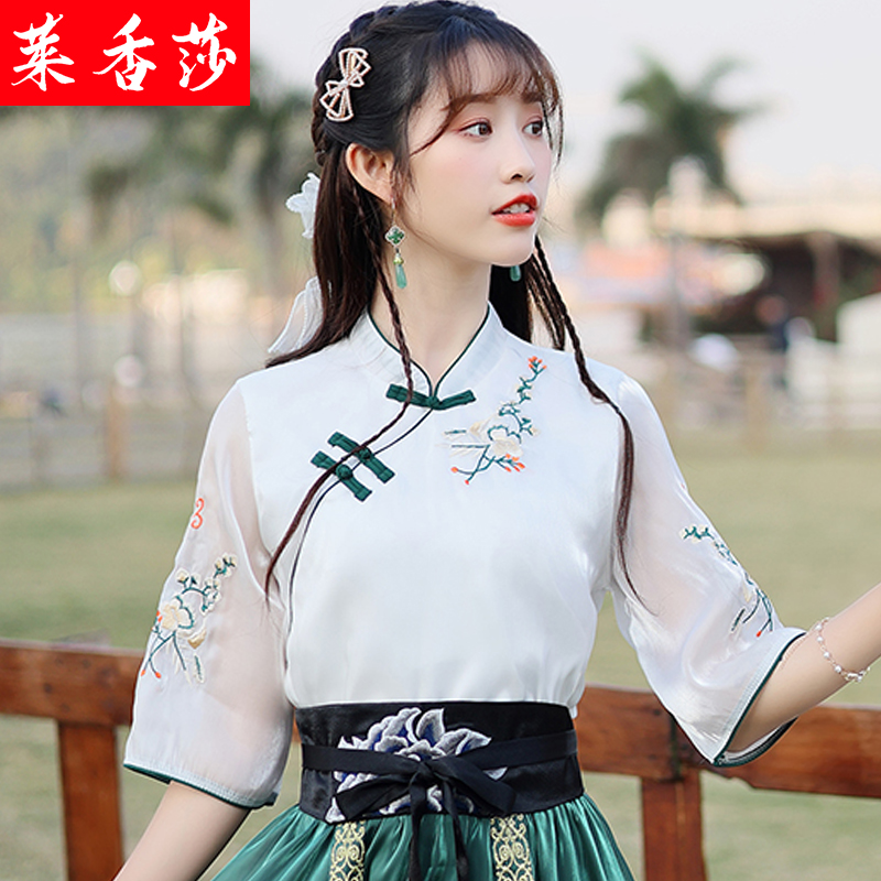 春夏中国风绣花茶服中式唐装汉服 莱香莎上衣