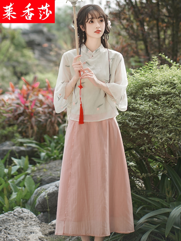 唐装女中国风改良年轻款旗袍上衣夏季中式复古禅意茶服汉服套装裙