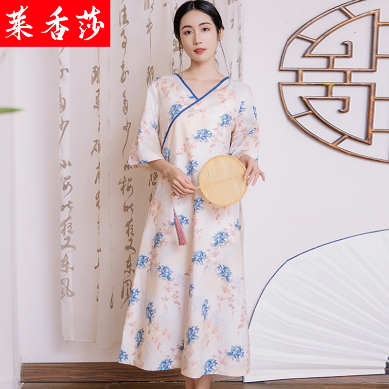 中国风汉服夏装改良版旗袍年轻款少女日常可穿禅意茶服棉麻连衣裙