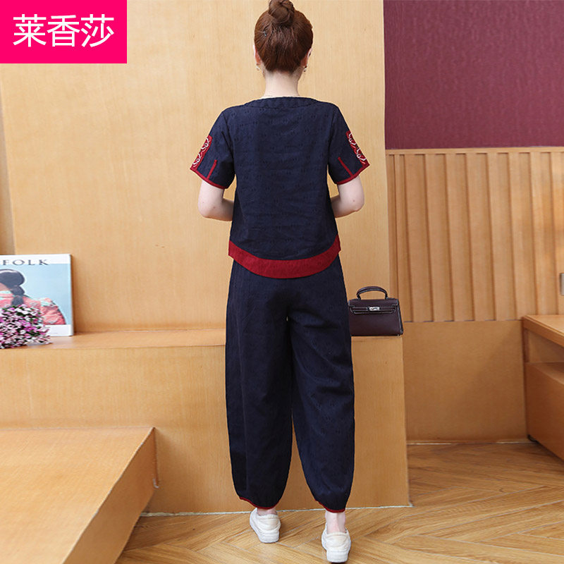 民族风夏装宽松女复古刺绣阔腿裤 莱香莎上衣