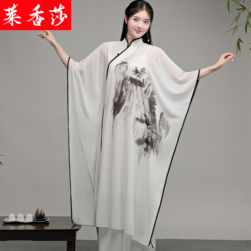 中国风禅服女禅舞服装古风汉服日常仙气禅意茶服雪纺连衣裙两件套 - 图1