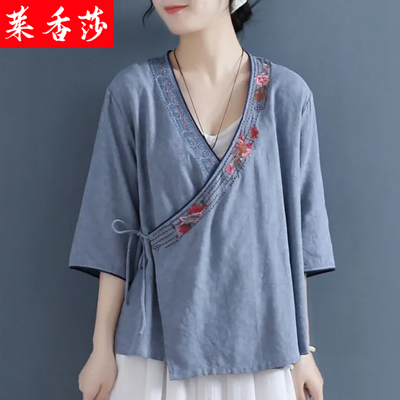 夏季中国风禅意茶禅服中式唐装汉服 莱香莎上衣