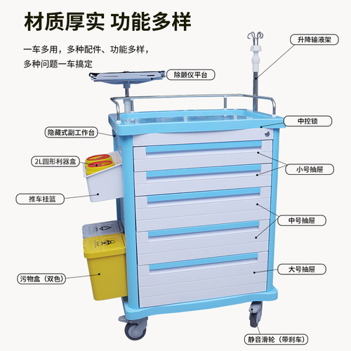 思蜀邦护医疗抢救车医用推车ABS塑料护士急救车护理车医院6s管理 - 图2