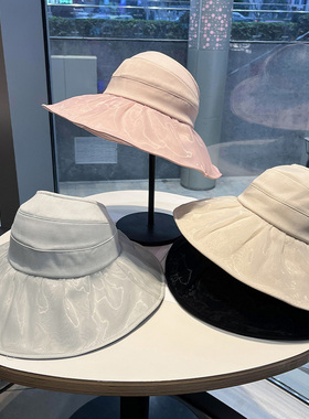 春夏季新款褶皱网纱大檐空顶帽女
