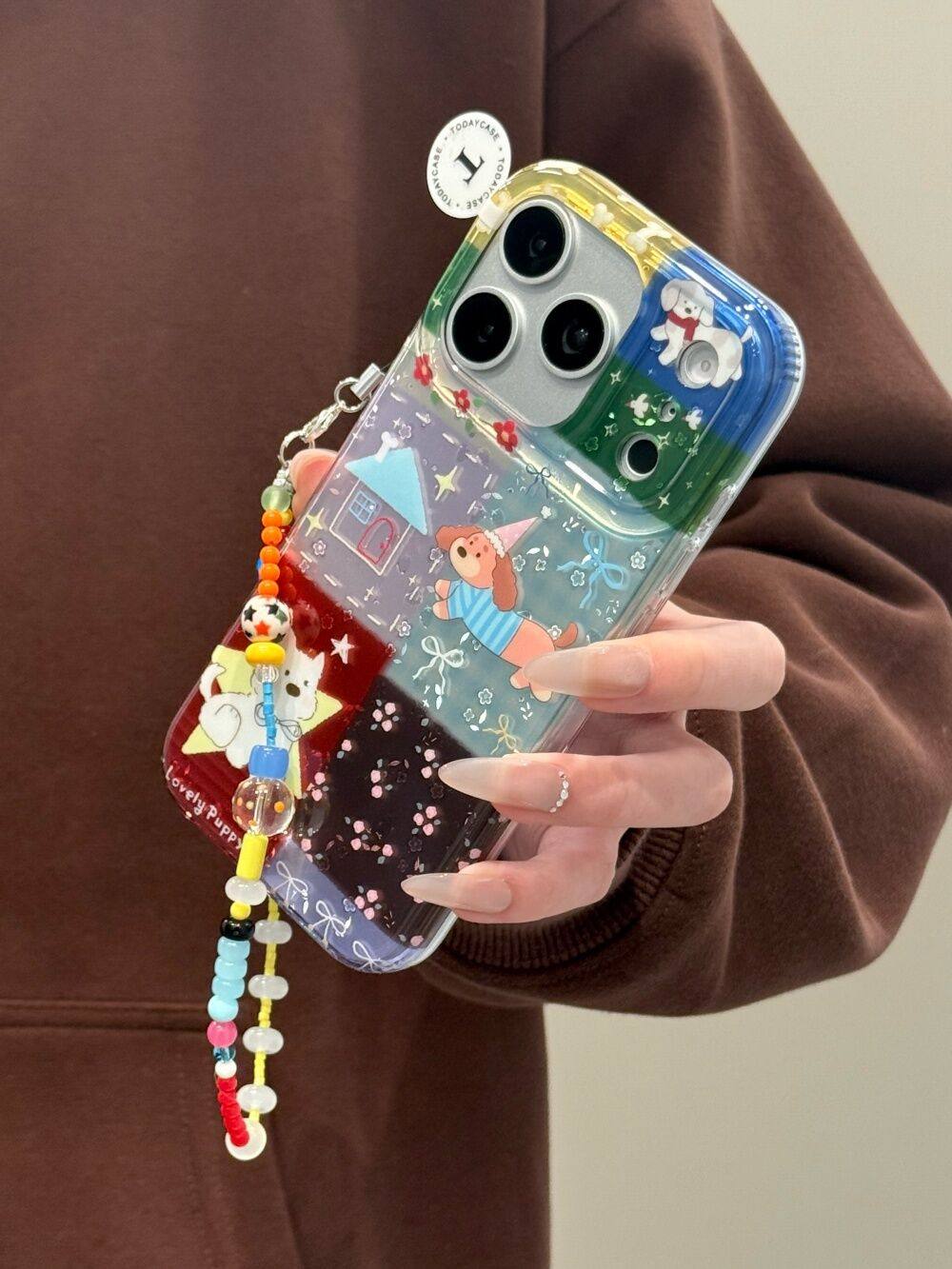 可爱撞色拼接碎花小狗适用苹果17pro镭射iphone16双层15/14手机壳 · 镭射撞色拼接碎花小狗【单壳】 苹果17,淘宝优惠券,粉丝福利购,淘宝优惠卷