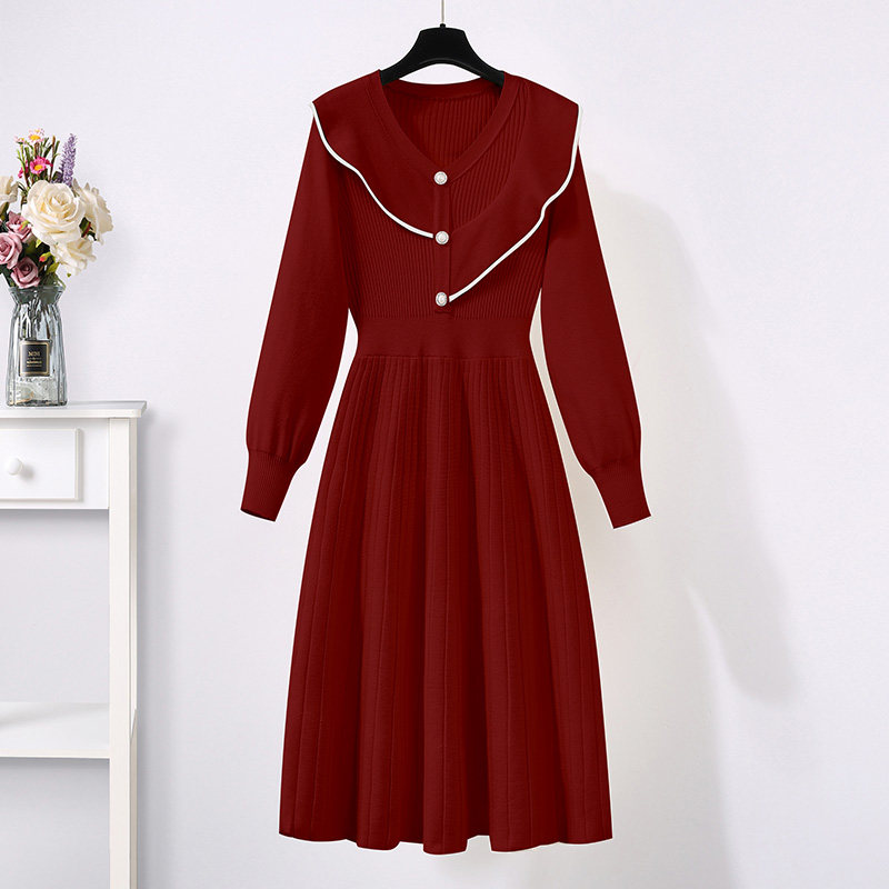 红色针织打底新年战袍2021连衣裙 盟蔻连衣裙