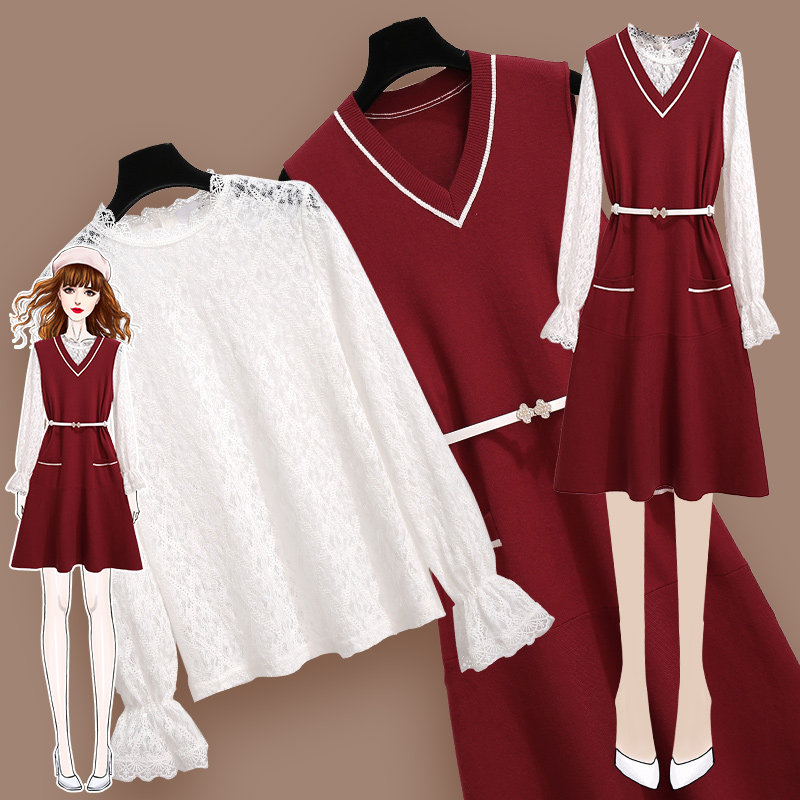 红色针织2020年秋冬新款高端连衣裙 盟蔻连衣裙