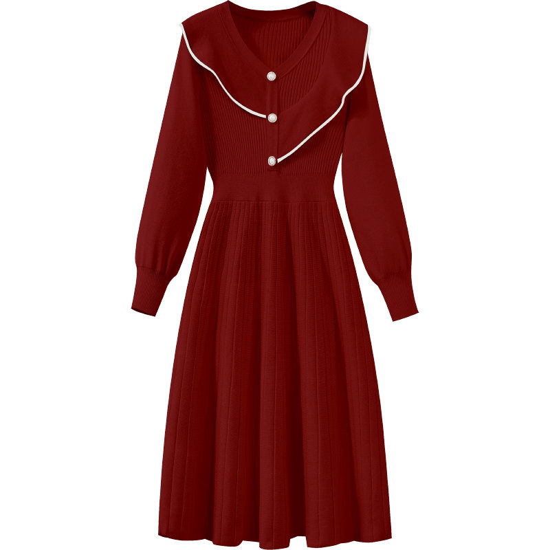 红色针织打底新年战袍2021连衣裙 盟蔻连衣裙