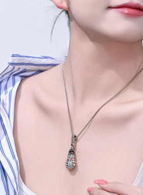 立体满钻水晶圣诞雪人吊坠项链