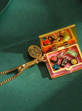 巧克力方形盒可打开吊坠项链