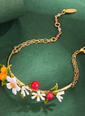 立体珐琅釉圣女果栀子花半镯手链