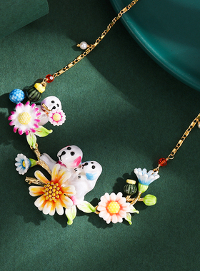 萌宠大款哈巴小狗雏菊花朵项链