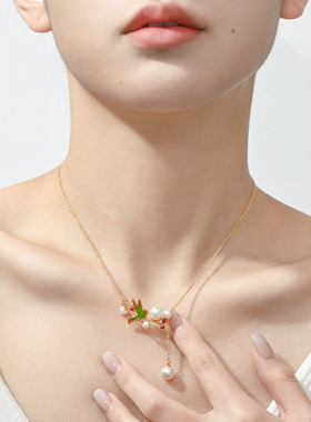 森系清新花鸟珍珠流苏项链锁骨链