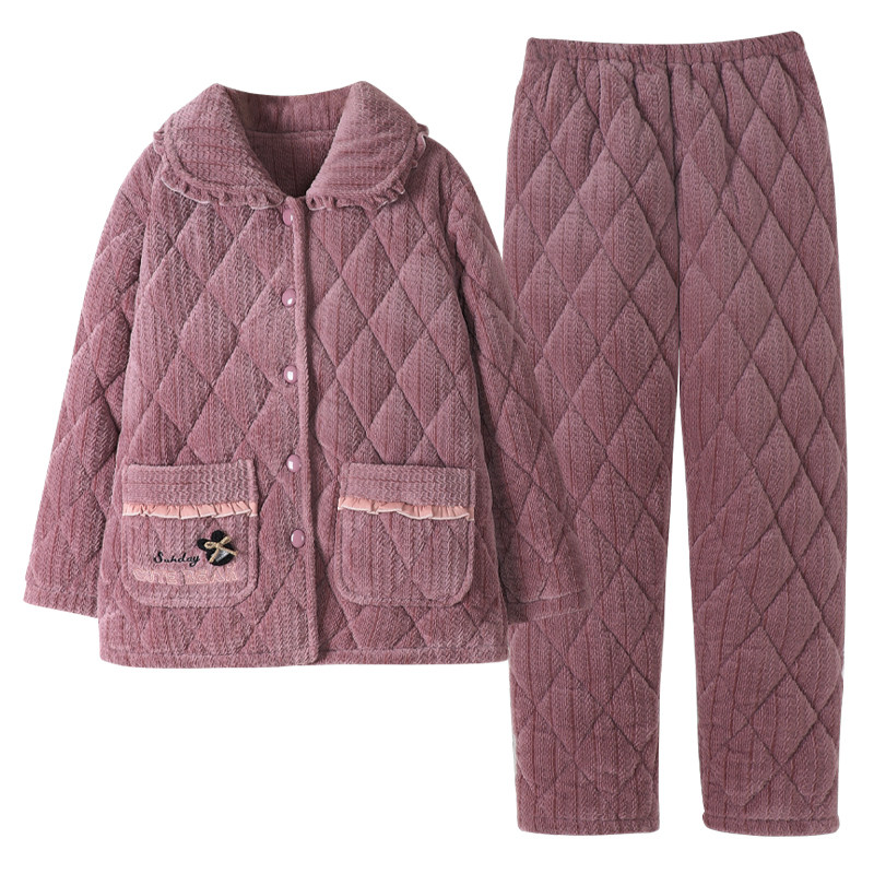 浪莎2025冬季新款珊瑚绒睡衣女士秋冬款三层加厚法兰绒夹棉家居服,淘宝优惠券,粉丝福利购,淘宝优惠卷